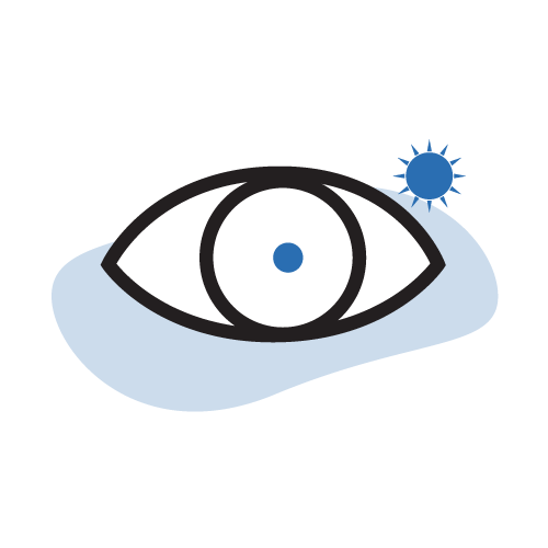 eye icon with small pupil and bright sun in the background
